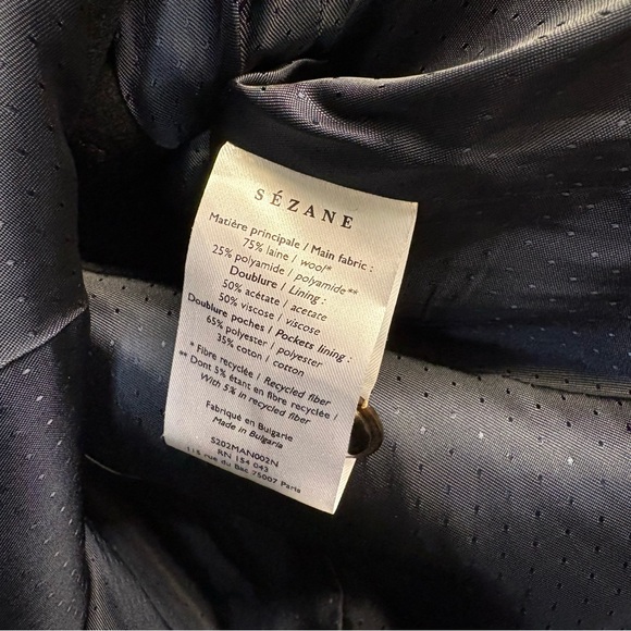 Sezane Johnson Wool Double Breasted Coat Black Size 38 - Picture 5 of 8